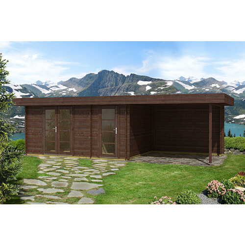 Flachdach Gartenhaus Oriental 4 40mm mit Schleppdach 300 ...
